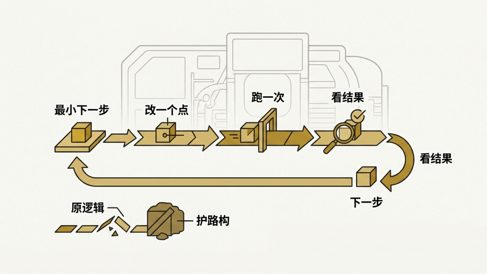 用小步循环展示先改一个点再验证结果的开发节奏
