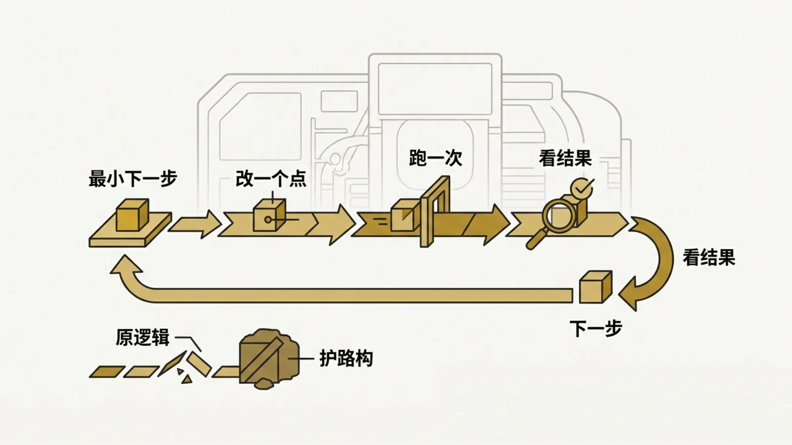 用小步循环展示先改一个点再验证结果的开发节奏