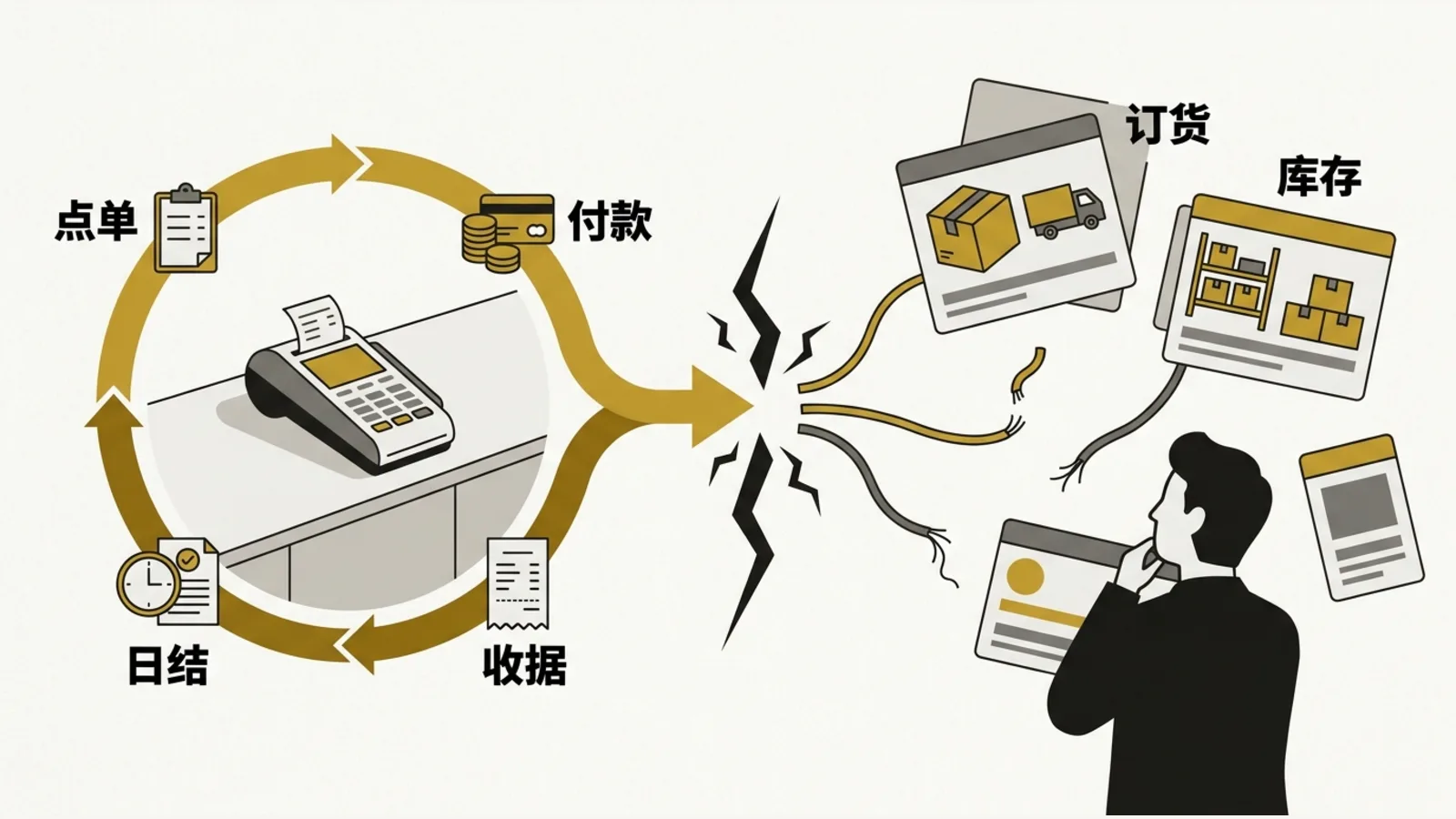传统 POS 只能处理前台收钱，却无法呈现完整运营现场。