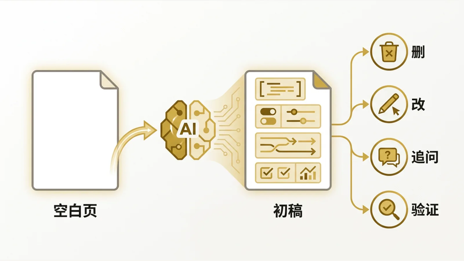AI 将空白页转化为可修改和验证的初稿结构