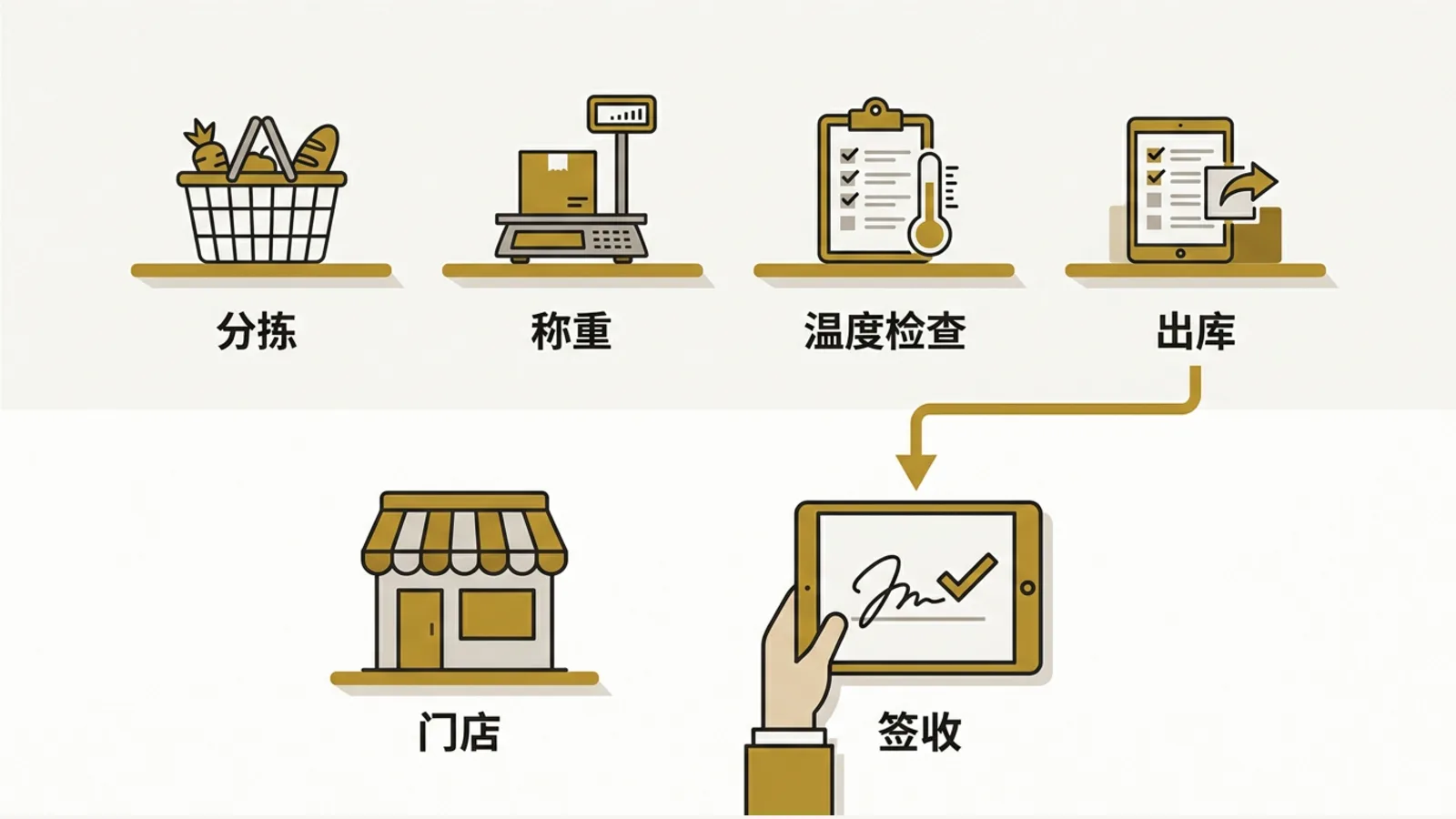 中央厨房出库前通过分拣、称重和温度检查减少门店收货争议。