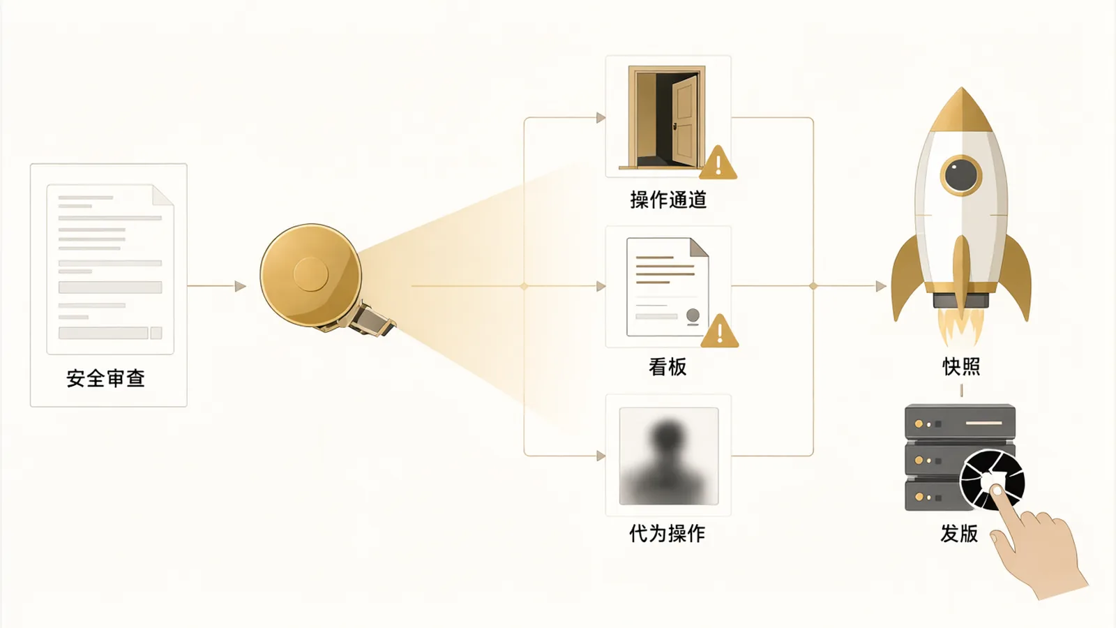 代码写完后先经 AI 安全审查，查出三个隐患并修复，打好快照、由人确认后才发版