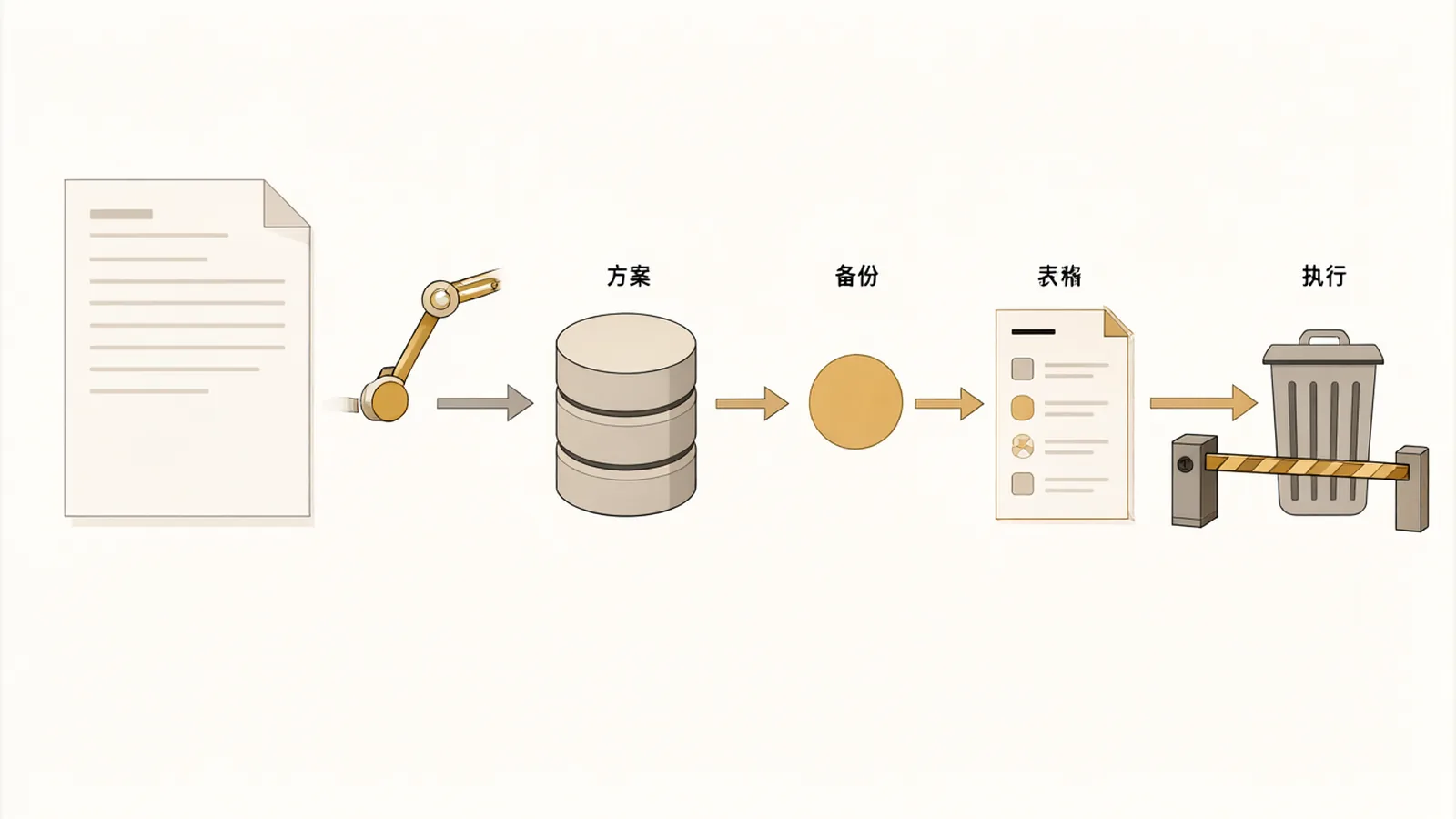 先出方案、再备份，最后确认无误才执行删除的流程，删除前有一道闸门